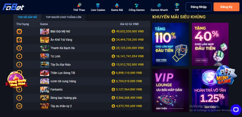 Khuyến mãi đặc biệt từng sảnh game helo888